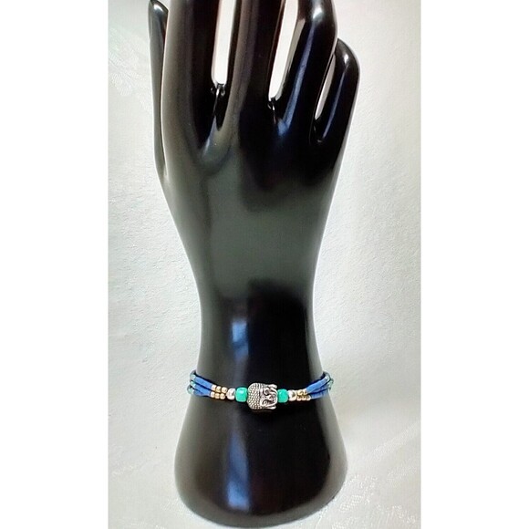 Tibetan Turquoise & Lapis Bracelet w/Buddha Head Sz 7" - Picture 2 of 10